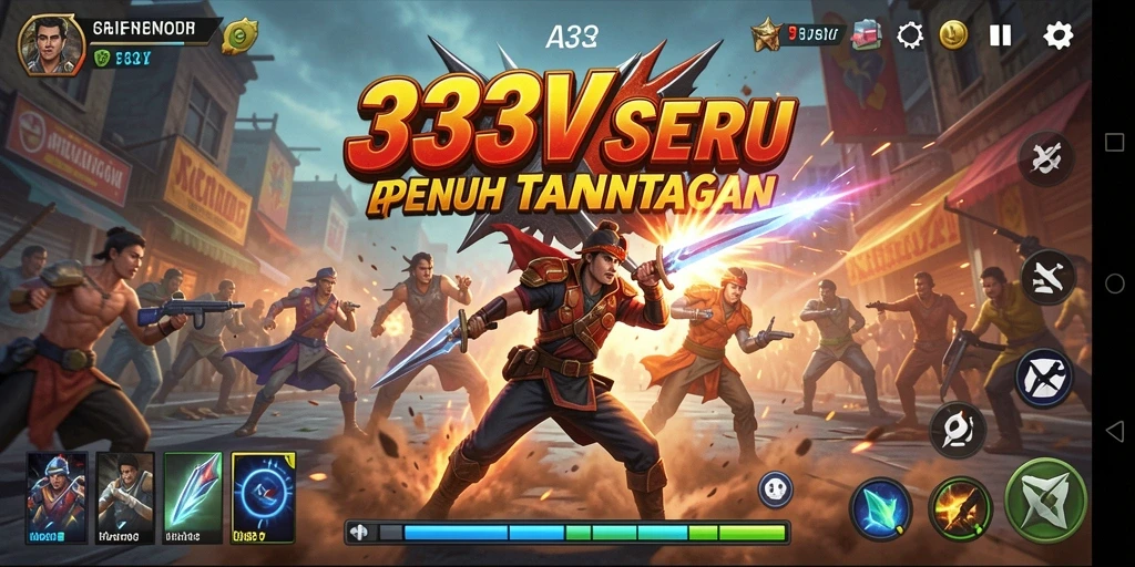 Tangkapan layar menunjukkan pertempuran seru dalam game Action 333V.