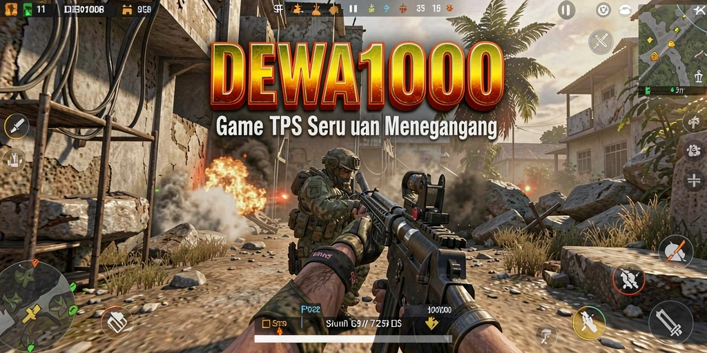 Tampilan dinamis dari gameplay <strong>DEWA1000</strong> dalam pertempuran TPS.