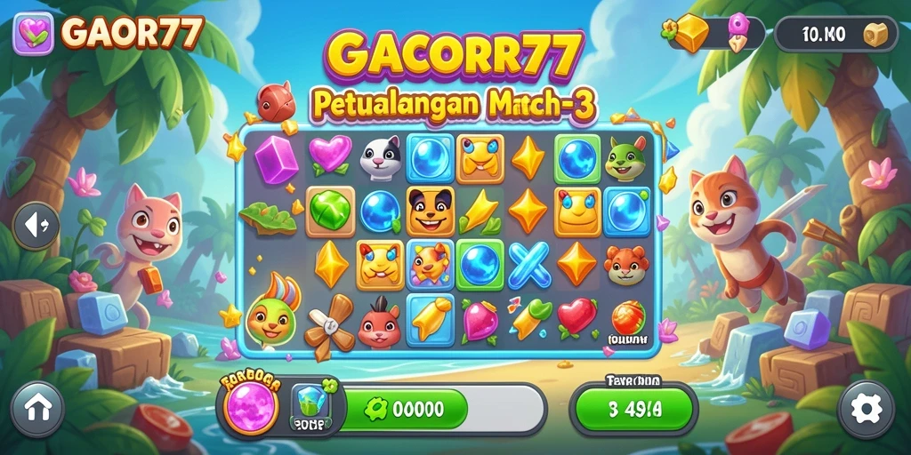 Tampilan gameplay seru GACOR77 dengan aksi Match-3.