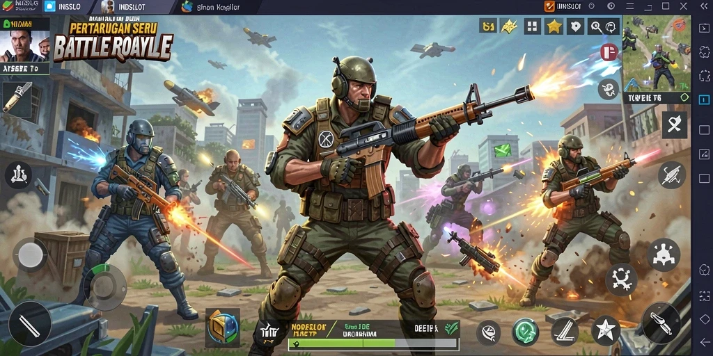 Tampilan gameplay seru di INDSLOT dengan pertarungan intens dan strategi taktis.