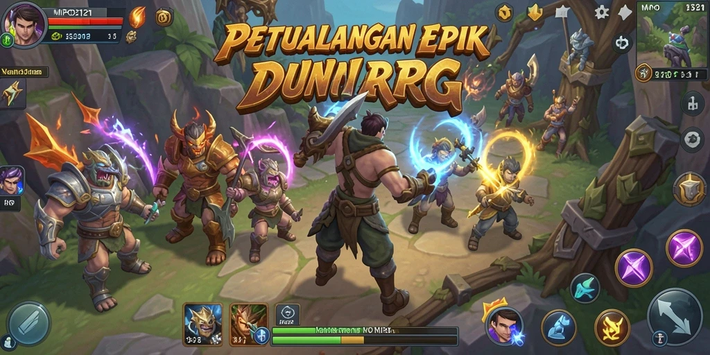 Screenshot MPO2121 menampilkan pertempuran epik dalam dunia RPG.