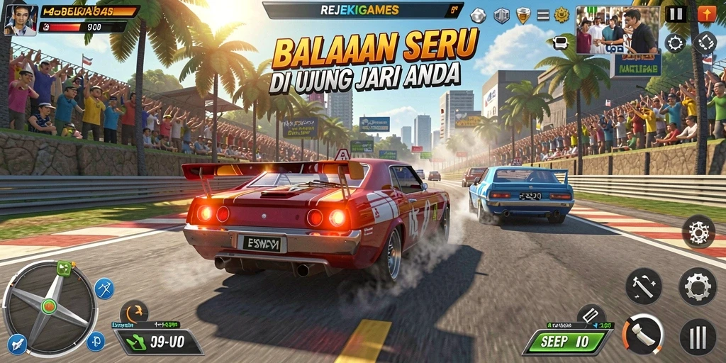Gameplay seru dalam balapan dengan kendaraan kustom di REJEKIGAMES.