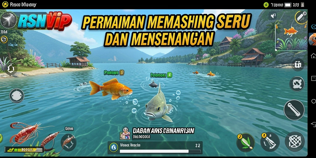Tampilan gameplay RSNVIP yang menarik saat memancing ikan.