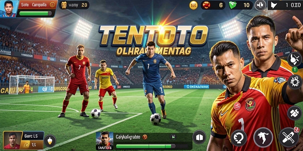 Screenshot TENTOTO menampilkan gameplay seru dan pertarungan olahraga yang intens.