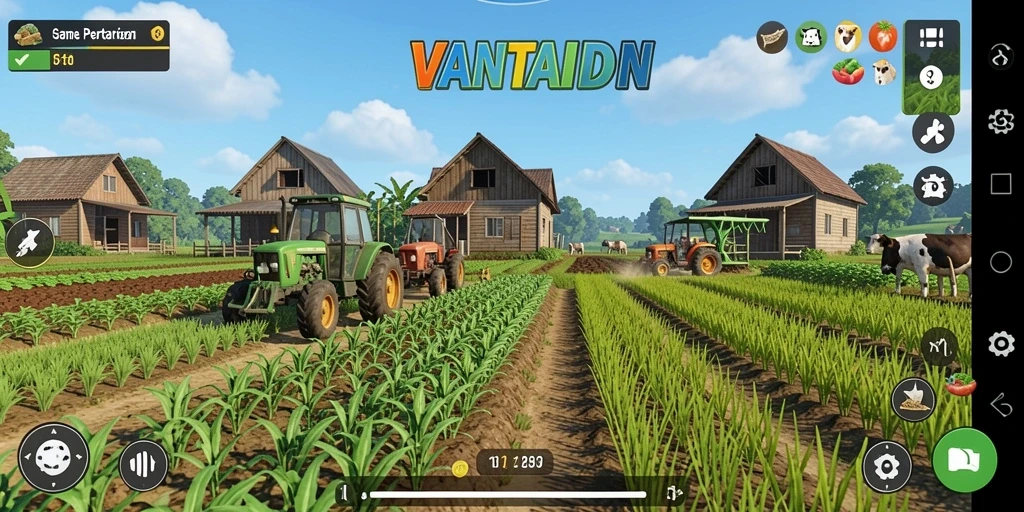 Tampilan gameplay VANTAIDN yang menampilkan pertanian dan hewan.