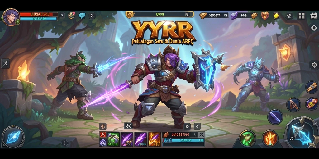 Screenshot gameplay YYRR menampilkan pertempuran seru dan karakter yang beragam.